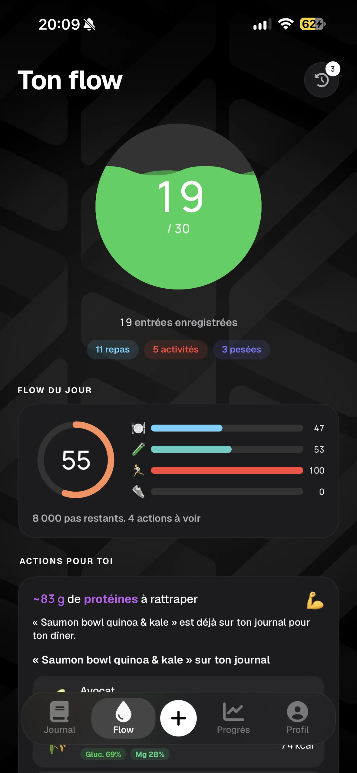 FormaFlow, onglet Flow avec score quotidien